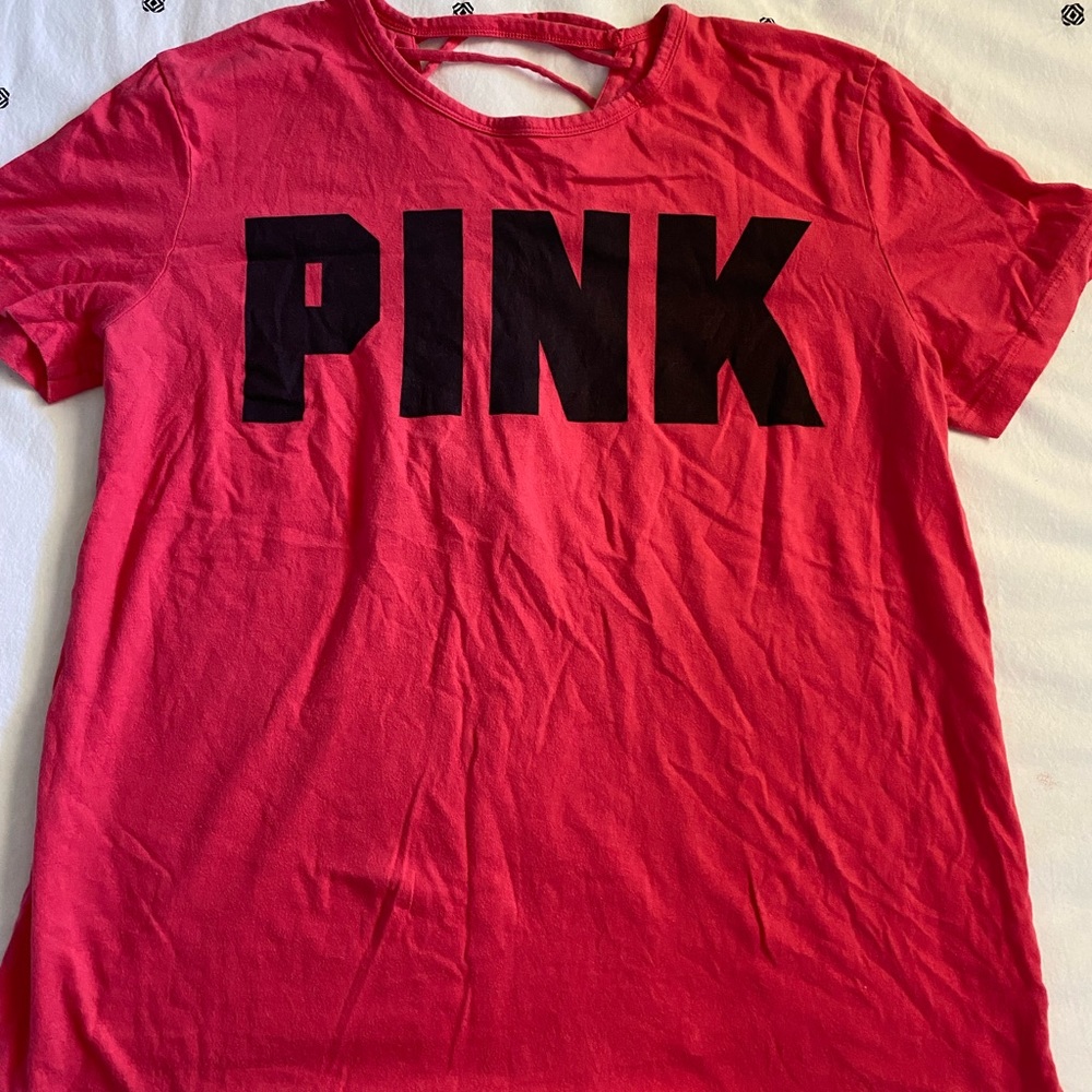 PINK soft tee with cross back detail